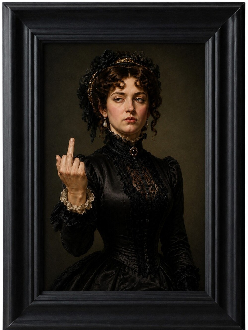 Victorian woman posing portrait Giving Middle Finger Goth unique Funny Art  Oddy